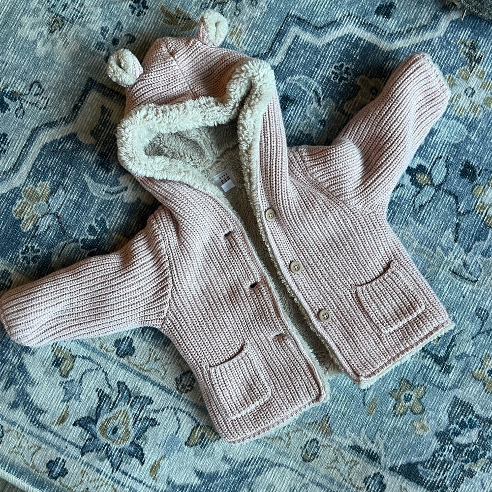 Baby Gap Pink Sherpa-lined Bear Sweater